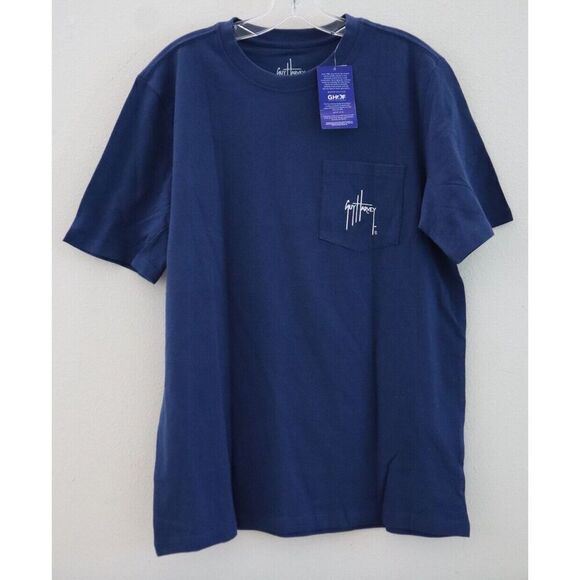 Guy Harvey Men's Sz M Dark Blue Crew Neck S/S Classic Fit Pocket Graphic T-Shirt - Picture 1 of 9